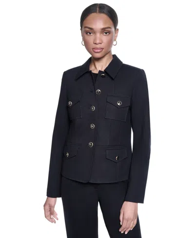 Karl Lagerfeld Women's Cropped Collared Neck Jacket In Black