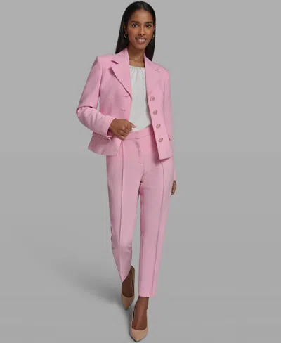 Karl Lagerfeld Womens Cropped Collared Woven Blazer Crewneck Knit Top Straight Ankle Pants In Pink