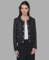 Karl Lagerfeld Women's Cropped Collarless Tweed Jacket In Black