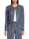 Karl Lagerfeld Womens Printed Denim Button Front Jacket P Xs Xl In Blue