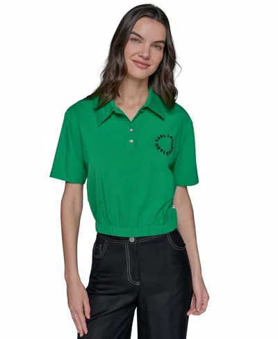 Karl Lagerfeld Women's Cropped Logo Polo In Flore Green