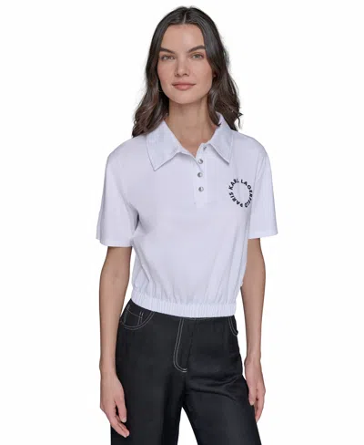 Karl Lagerfeld Women's Cropped Logo Polo In White