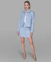 Karl Lagerfeld Women's Cropped Long-sleeve Tweed Jacket In Blue