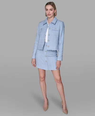Karl Lagerfeld Women's Cropped Long-sleeve Tweed Jacket In Blue