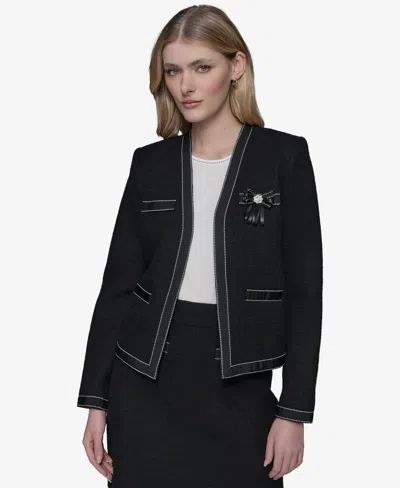 Karl Lagerfeld Women's Cropped Ribbon-embellished Jacket In Black