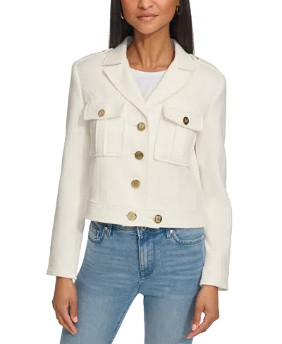 Karl Lagerfeld Women's Tweed Cropped Biker Jacket In Soft White