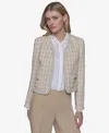 Karl Lagerfeld Women's Cropped Tweed Open-front Jacket In Buff Metallic