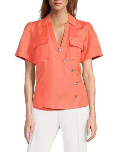 Karl Lagerfeld Women's Crossover Linen-blend Shirt In Orange