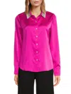 Karl Lagerfeld Women's Crystal-embellished Collar Satin Shirt In Pink