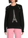 Karl Lagerfeld Women's Crystal-embellished Eiffel Tower Sweater In Black