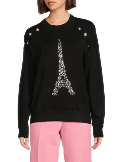 Karl Lagerfeld Women's Crystal-embellished Eiffel Tower Sweater In Black
