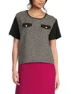 Karl Lagerfeld Women's Crystal-embellished Tweed Top In Black
