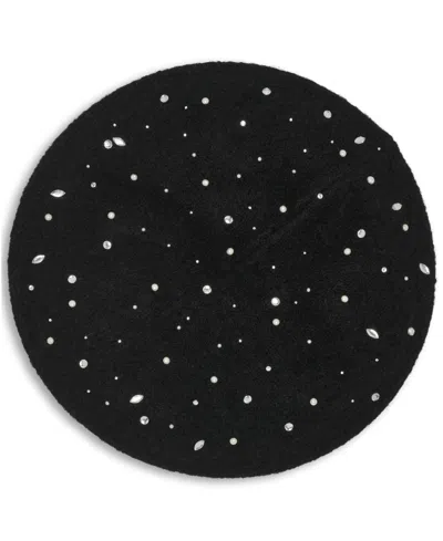 Karl Lagerfeld Women's Crystal Stud Detail Beret Hat In Black