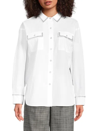 Karl Lagerfeld Women's Crystal-studded Poplin Shirt In White