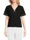 Karl Lagerfeld Women's Sparkle-bow V-neck Knit Top In Black