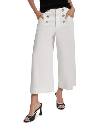 Karl Lagerfeld Women's Culotte Wide-leg Cropped Mid-rise Jeans In White Denim