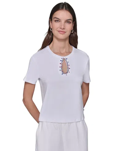 Karl Lagerfeld Women's Cutout Embellished Tee In White