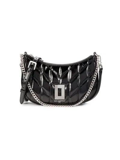 Karl Lagerfeld Women's Demi Lafayette Patent Leather Two Way Baguette Bag In Black Silver