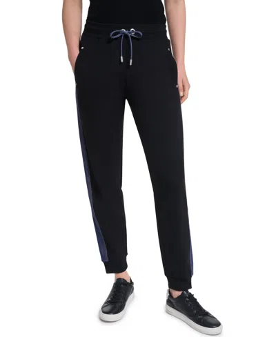 Karl Lagerfeld Women's Denim Contrast Jogger Pull-on Ankle Pants In Black