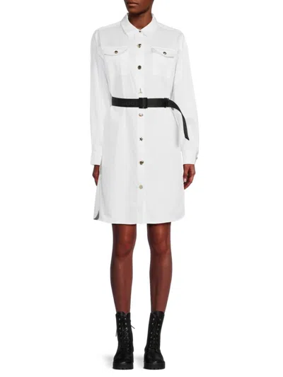 Karl Lagerfeld Women's Detachable Belt Mini Shirt Dress In White