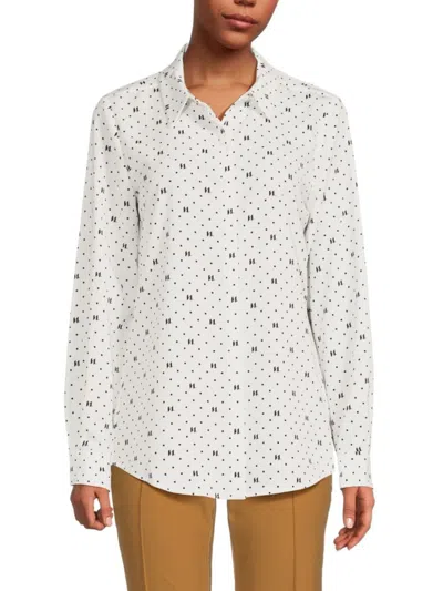 Karl Lagerfeld Women's Dot Print Monogram Shirt In Soft White