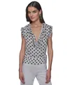 Karl Lagerfeld Women's Dot-print Ruffled Top In Soft White