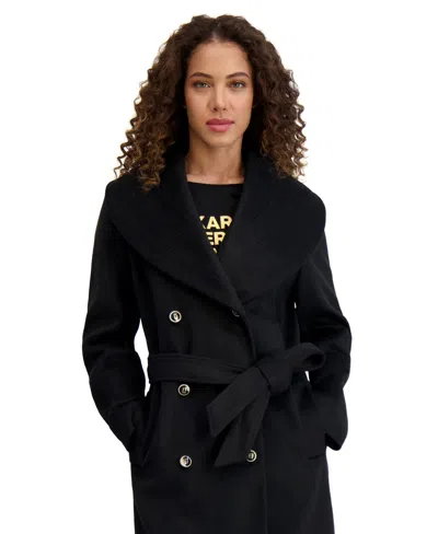 Karl Lagerfeld Women's Double-breasted Belted Coat In Blue