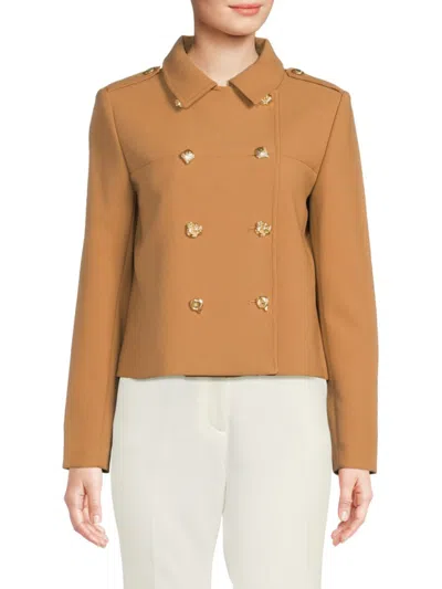 Karl Lagerfeld Women's Double-breasted Epaulet Coat In Brown