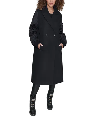 Karl Lagerfeld Women's Double-breasted Notch-collar Coat In Black