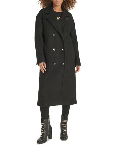 Karl Lagerfeld Women's Double-breasted Overcoat, Created For Macy's In Black