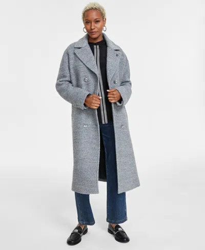 Karl Lagerfeld Women's Double-breasted Overcoat, Created For Macy's In Grey