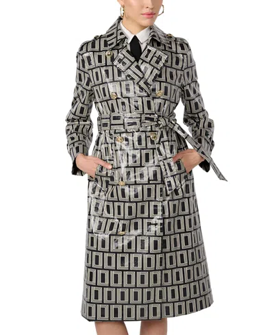 Karl Lagerfeld Women's Double-breasted Printed Trench Coat In Black,pavement
