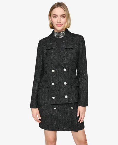 Karl Lagerfeld Women's Double-breasted Tweed Blazer In Black