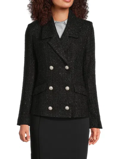 Karl Lagerfeld Women's Double Breasted Tweed Blazer In Black