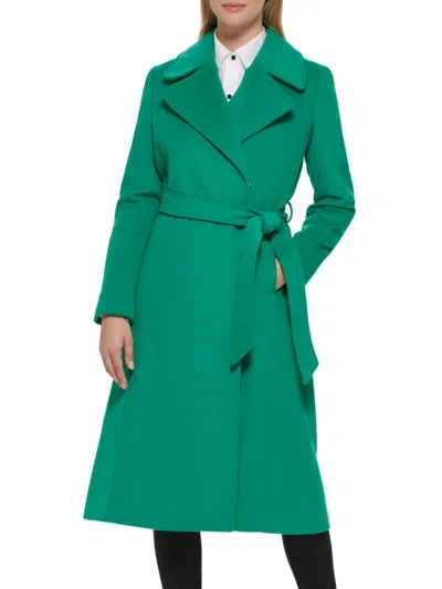 Karl Lagerfeld Women's Double Breasted Wool Blend Wrap Coat In Spearmint
