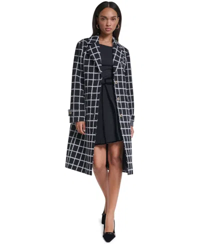 Karl Lagerfeld Women's Double-breasted Plaid Knee-length Coat In Black