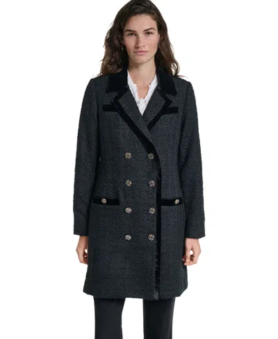Karl Lagerfeld Women's Double-breasted Tweed Texture Jacket In Gray