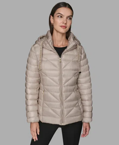 Karl Lagerfeld Women's Drawstring Puffer Coat In Gold