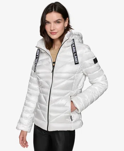 Karl Lagerfeld Women's Drawstring Puffer Coat In White