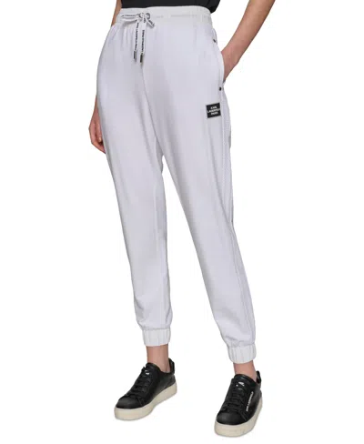 Karl Lagerfeld Women's Drawstring-waist Mesh-trim Joggers In White