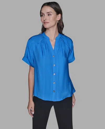 Karl Lagerfeld Women's Drop Shoulder Short-sleeve Blouse In Blue