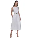 Karl Lagerfeld Belted Midi Dress In Soft White