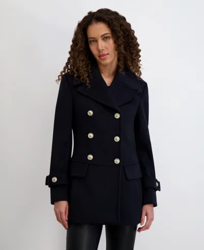 Karl Lagerfeld Women's Dropped Waist Peacoat In Blue