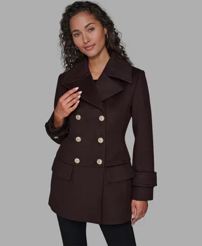 Karl Lagerfeld Women's Dropped Waist Peacoat In Brown