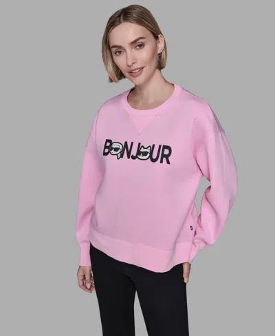 Karl Lagerfeld Women's Duo Bonjour Crewneck Sweater In Pink