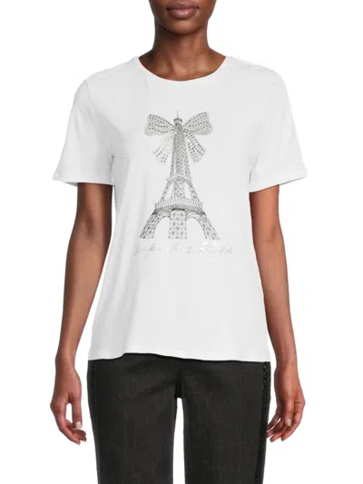 Karl Lagerfeld Women's Eiffel Tower Bow T-shirt In White
