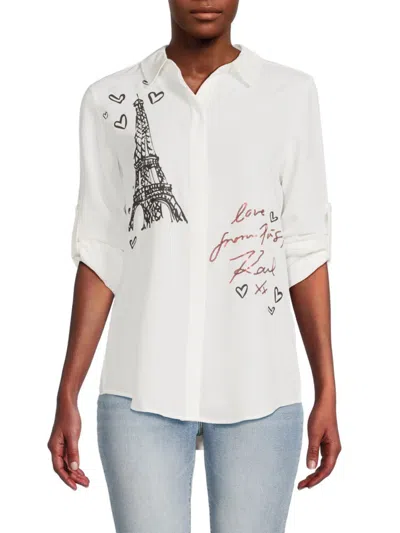 Karl Lagerfeld Women's Eiffel Tower Button Down Shirt In Soft White