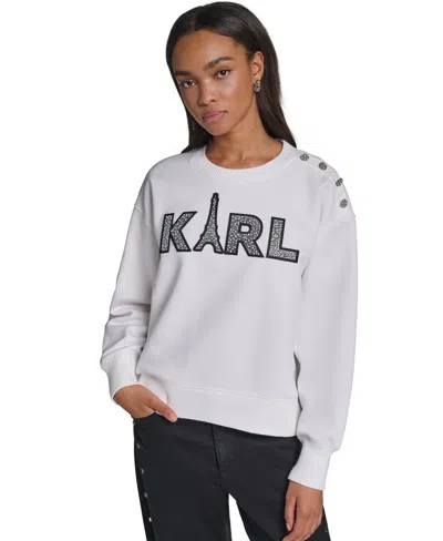 Karl Lagerfeld Women's Eiffel Tower Graphic Sweatshirt In White