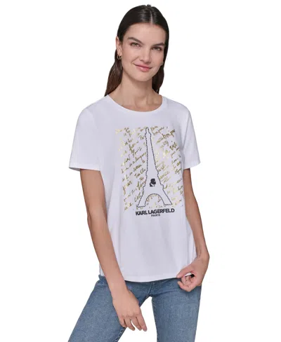 Karl Lagerfeld Women's Eiffel Tower Graphic T-shirt In White