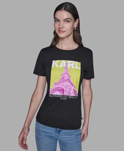 Karl Lagerfeld Women's Eiffel Tower Printed Short-sleeve T-shirt In Multi